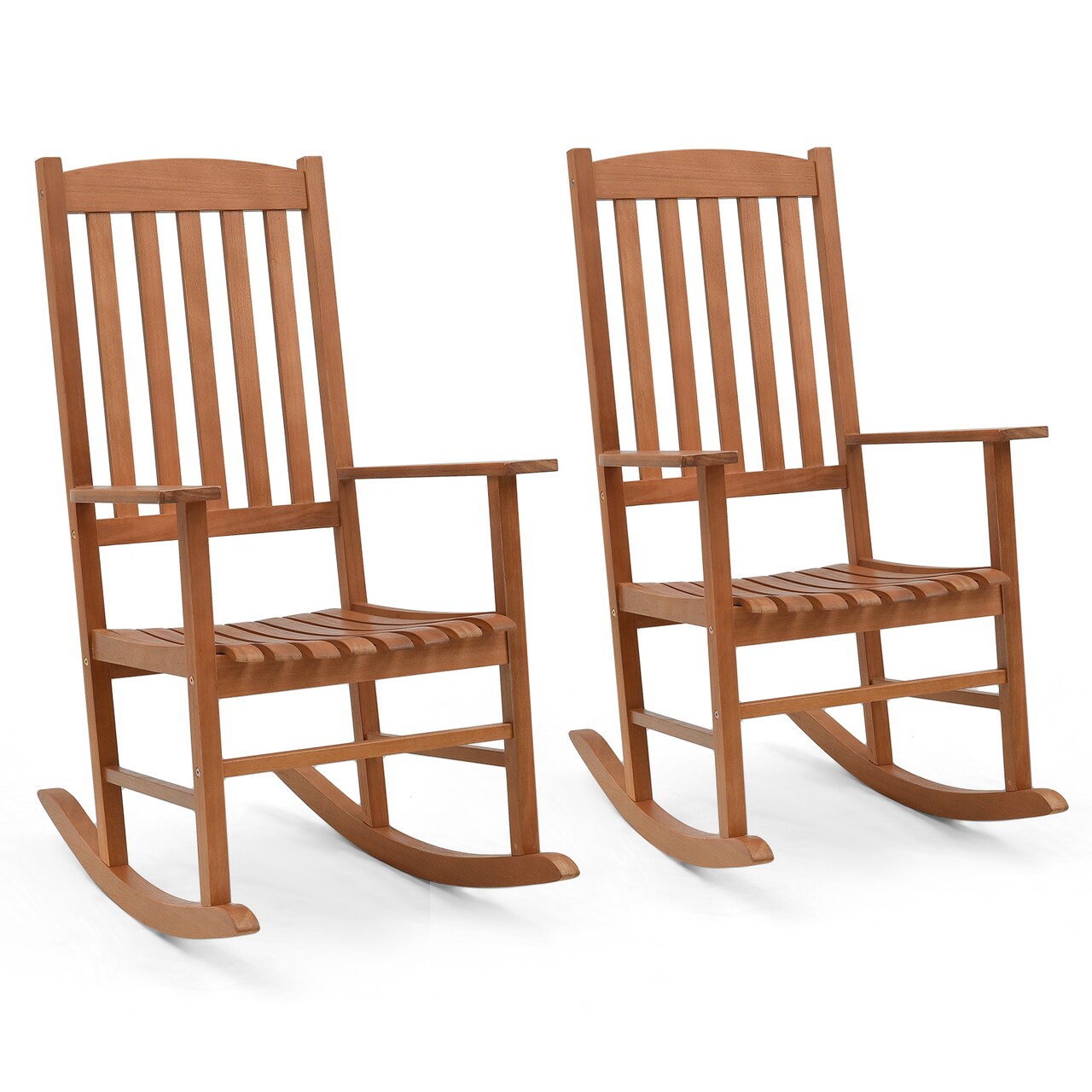 Costway Outdoor Rocking Chair Patio Eucalyptus Wood Rocker Ergonomic Slatted Garden